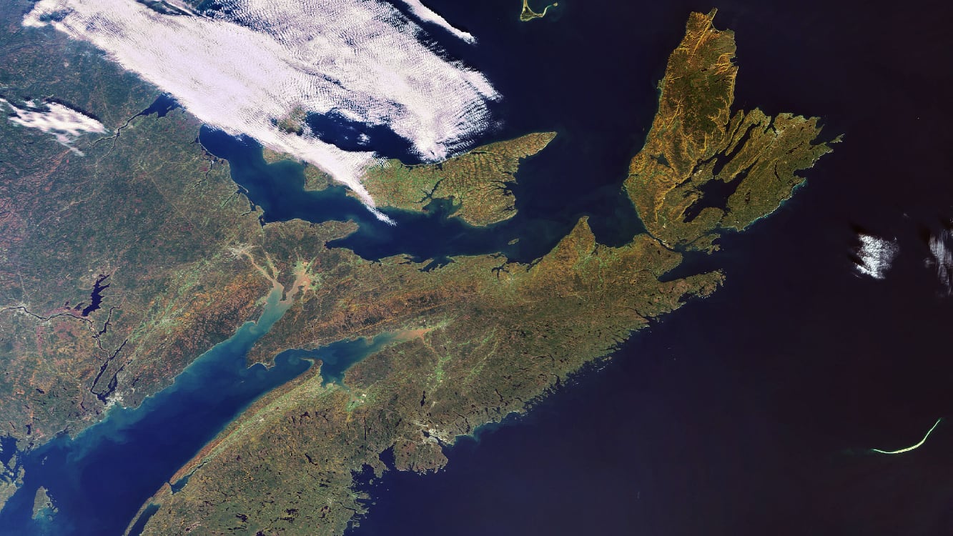 Satellite image of Nova Scotia, home to Canada's new space launch infrastructure