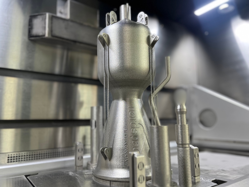 NordSpace 3D-printed rocket component named 'Hadfield' displayed in a lab setting